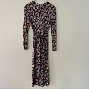 Diane Von Furstenberg Black Floral Long Sleeve Wrap Dress